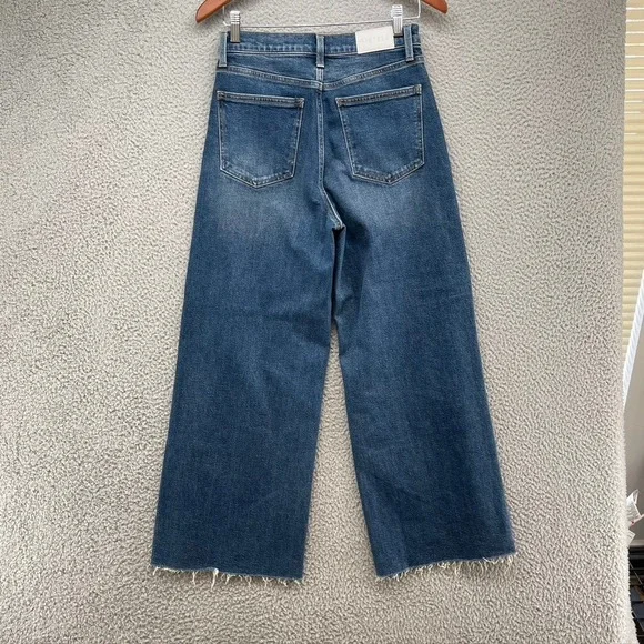 Pistola Broadway Jeans Womens 27 4 Medium Wash Blue High Rise Wide Leg Raw Hem - Picture 8 of 11